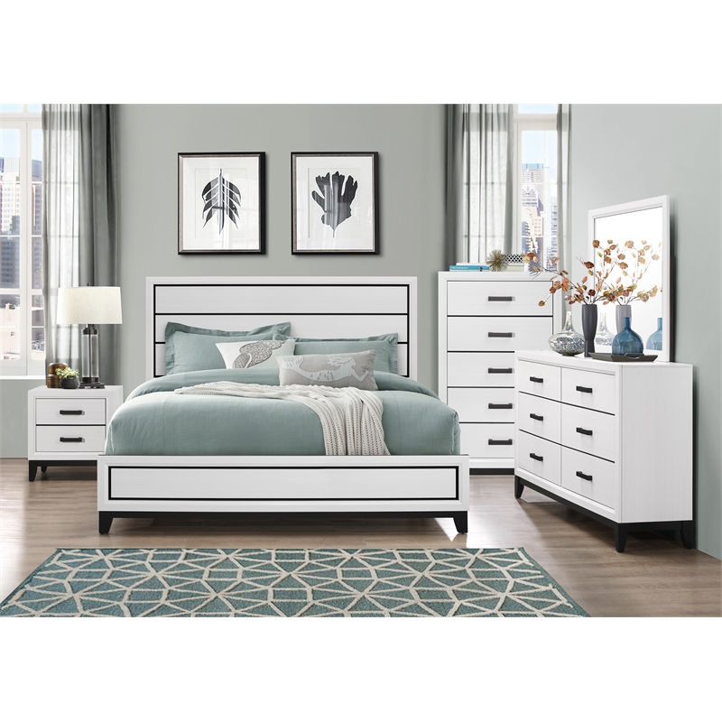 Pemberly Row Contemporary White Wood Panel Headboard Full Bed