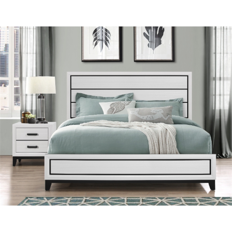 Pemberly Row Contemporary White Wood Panel Headboard Full Bed