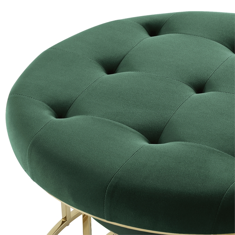 Pemberly Row Tufted Velvet Nesting Ottoman in Green/Gold (Set of 2)
