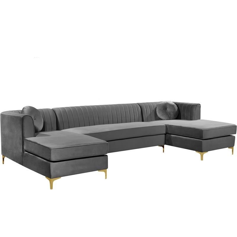Pemberly Row Modern / Contemporary 3pc Velvet Sectional in Gray