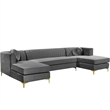 Pemberly Row Modern / Contemporary 3pc Velvet Sectional in Gray
