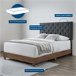 Pemberly Row Diamond Tufted Upholstered Fabric Wood Queen Bed in Walnut/Gray