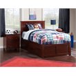 Pemberly Row Twin XL Wood Platform Bed with Footboard & Twin XL Trundle - Walnut