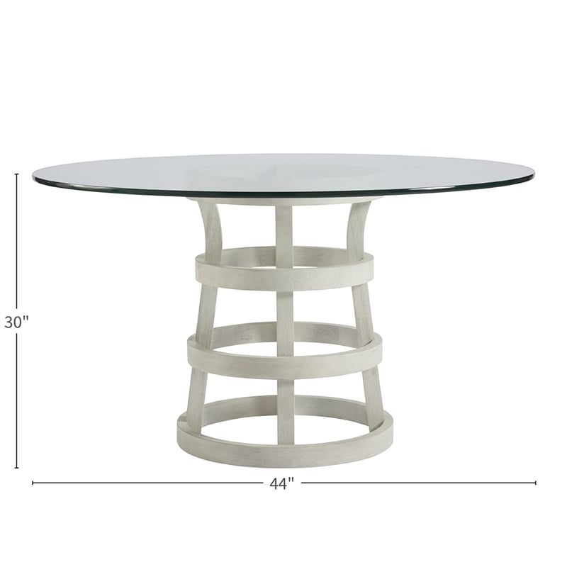 Pemberly Row Round Glass Dining Table 44 inch Top in Sandbar Gray