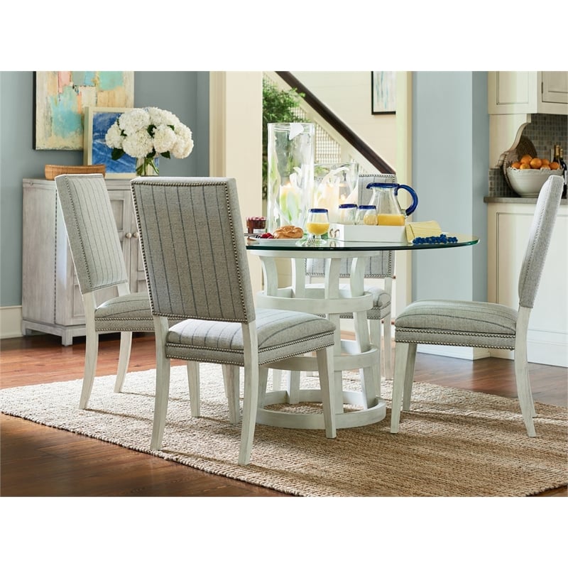 Pemberly Row Round Glass Dining Table 44 inch Top in Sandbar Gray