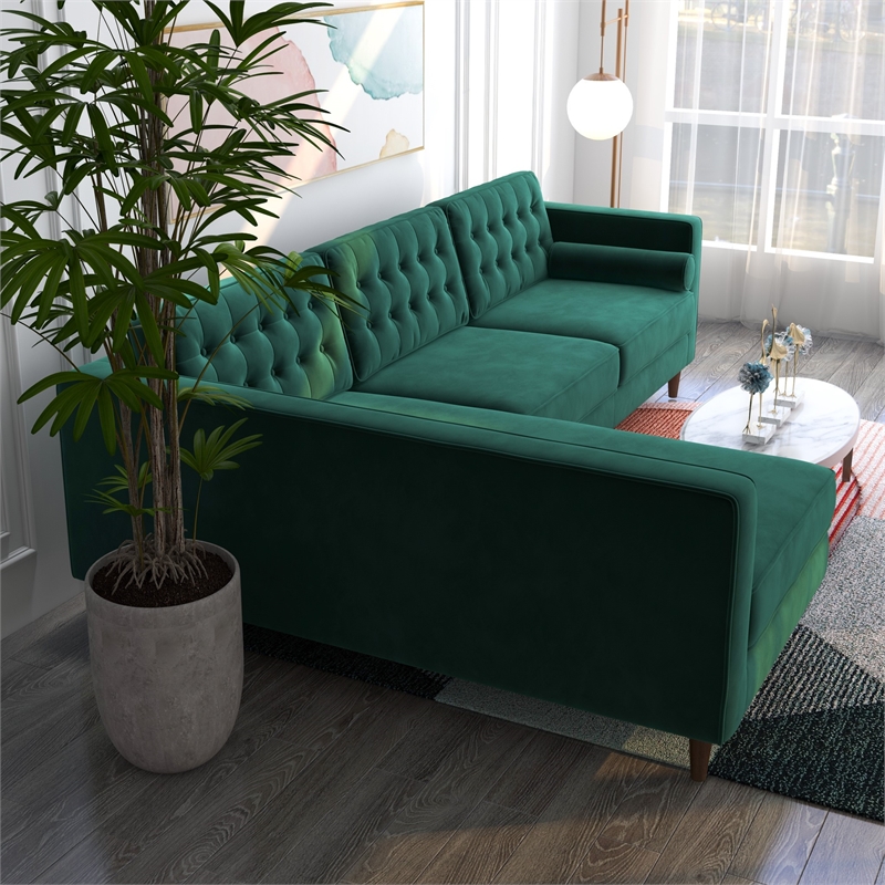 Pemberly Row L-Shaped Pillow Back Velvet Left-Facing Sectional - Green