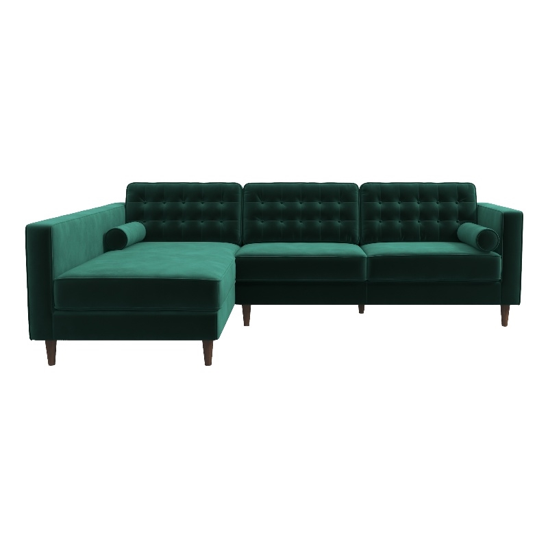 Pemberly Row L-Shaped Pillow Back Velvet Left-Facing Sectional - Green