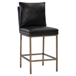 Pemberly Row 26&quot Modern Faux Leather Counter Stool in Black/Antique Brass