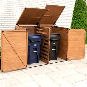Pemberly Row Medium Horizontal Wood Trash and Recycling Storage Shed in Brown