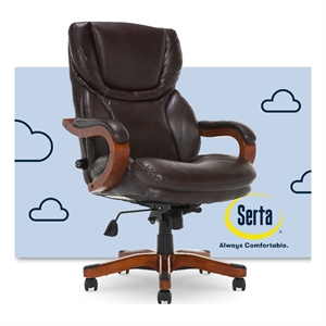 Pemberly Row Big and Tall Executive Office Chair with Wood Accents Brown