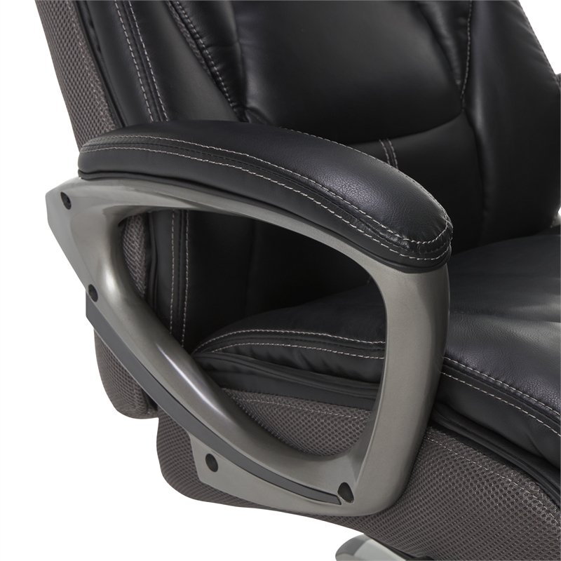 Pemberly Row Executive Office Chair Black Leather and Gray Mesh