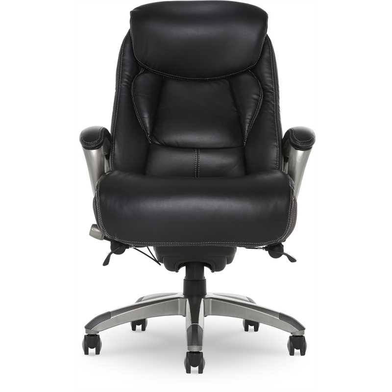 Pemberly Row Executive Office Chair Black Leather and Gray Mesh