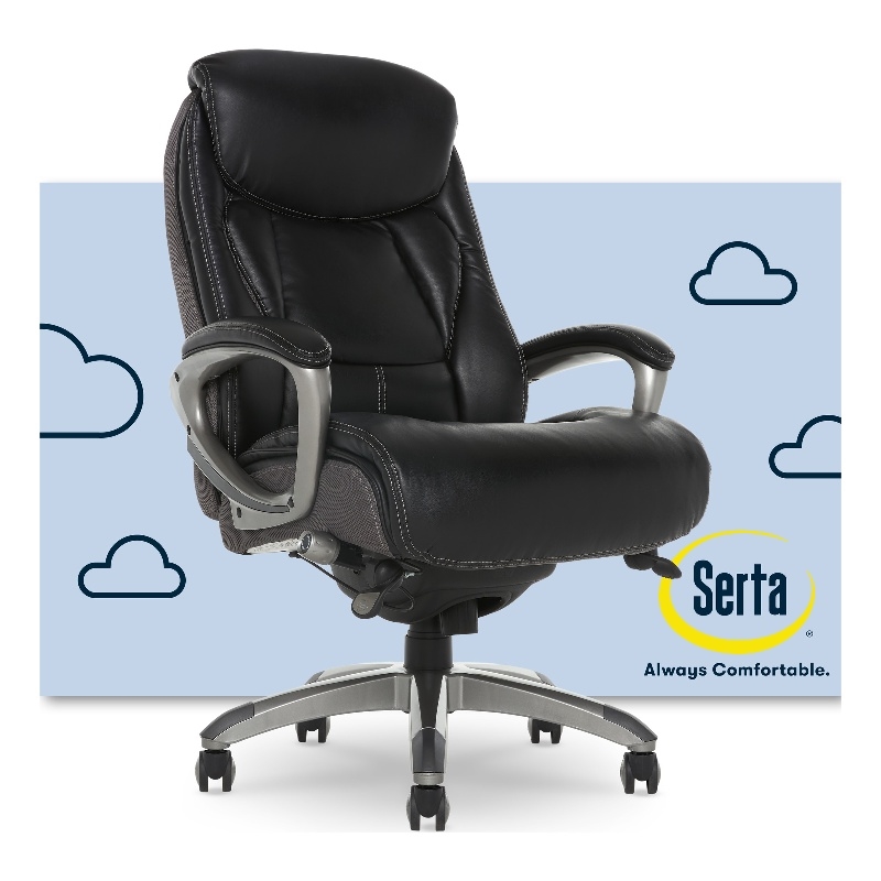 Pemberly Row Executive Office Chair Black Leather and Gray Mesh