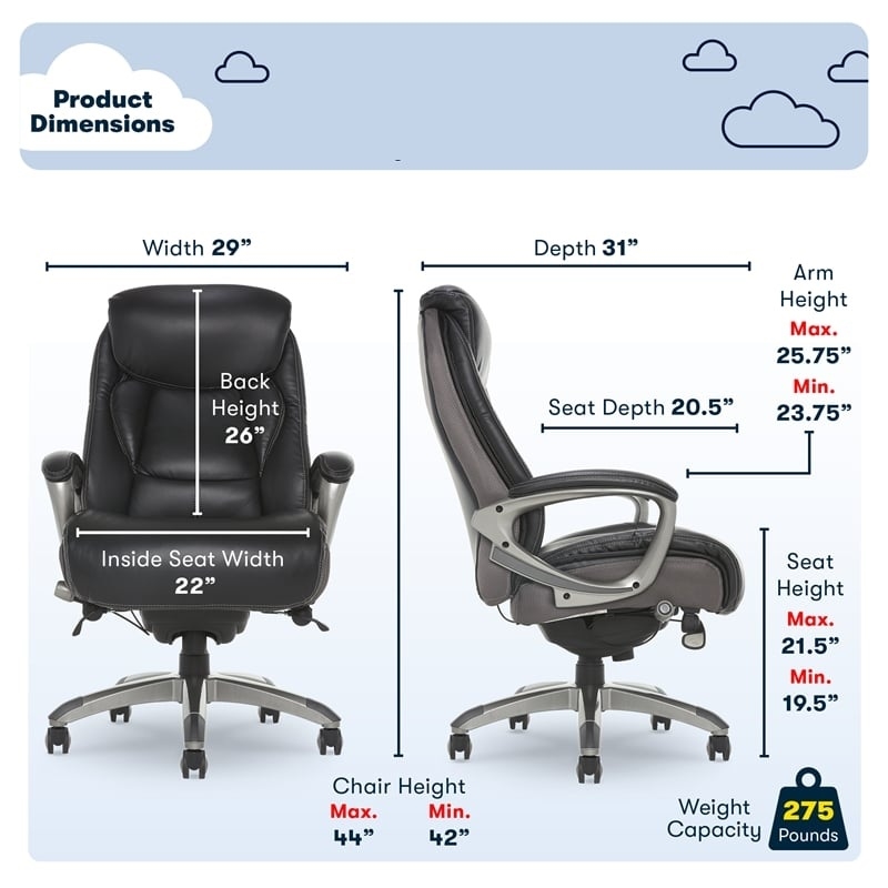 Pemberly Row Executive Office Chair Black Leather and Gray Mesh