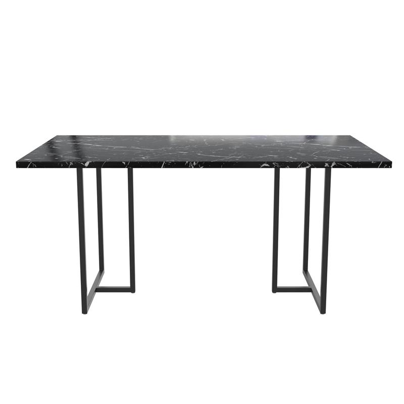 Pemberly Row Modern Dining Table Black Marble Top with Black Legs