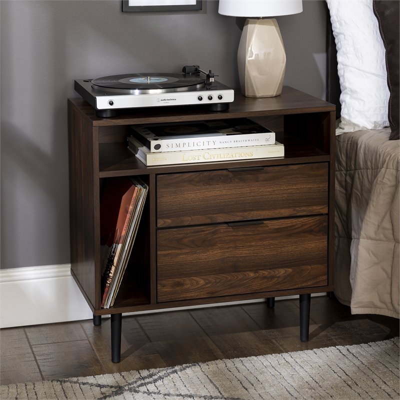 Pemberly Row Modern Storage Bedroom Nightstand Set in Dark Walnut