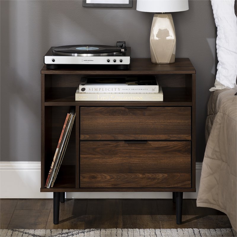 Pemberly Row Modern Storage Bedroom Nightstand Set in Dark Walnut
