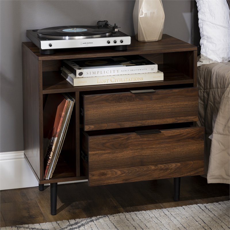 Pemberly Row Modern Storage Bedroom Nightstand Set in Dark Walnut