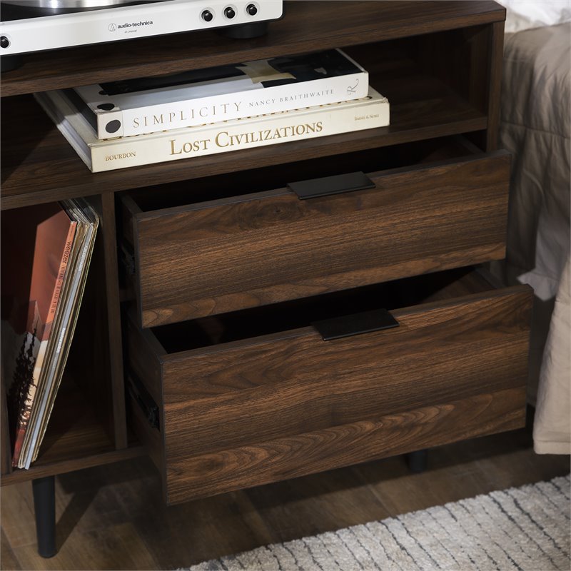 Pemberly Row Modern Storage Bedroom Nightstand Set in Dark Walnut