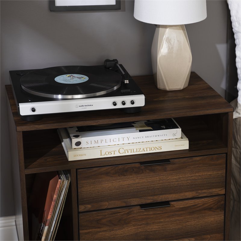 Pemberly Row Modern Storage Bedroom Nightstand Set in Dark Walnut