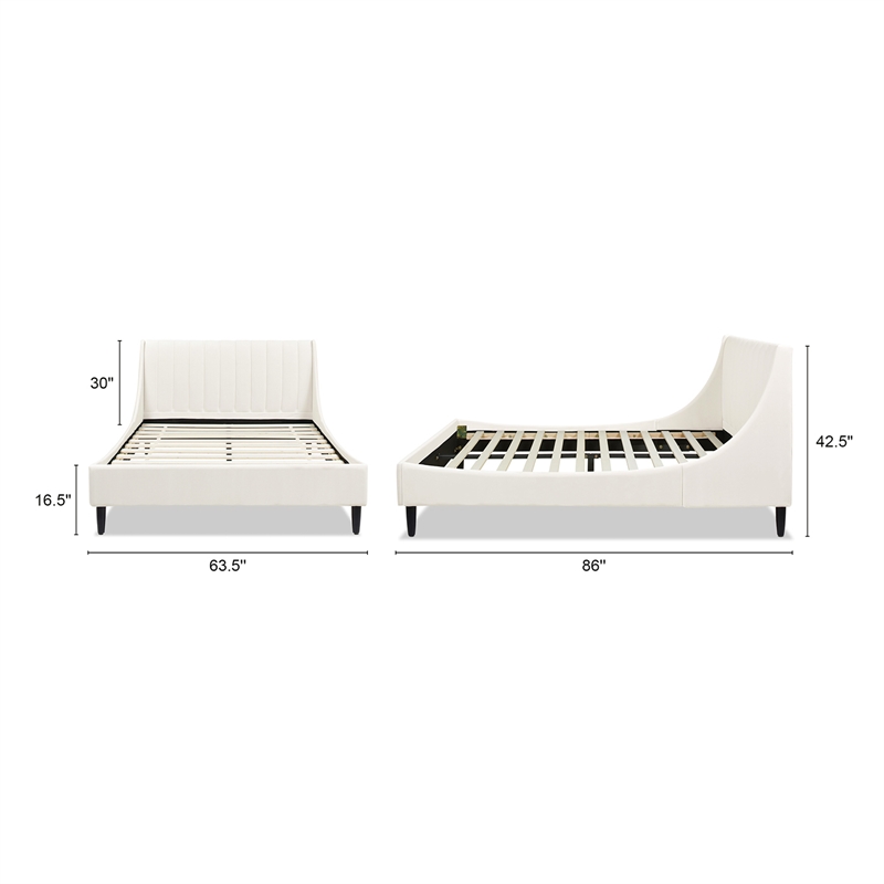 Pemberly Row Modern Upholstered Platform Bed Queen Cloud White