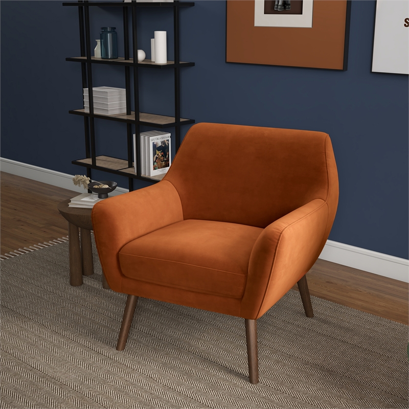 Pemberly Row Mid Century Modern Luxury Accent Velvet Armchair in Burnt Orange