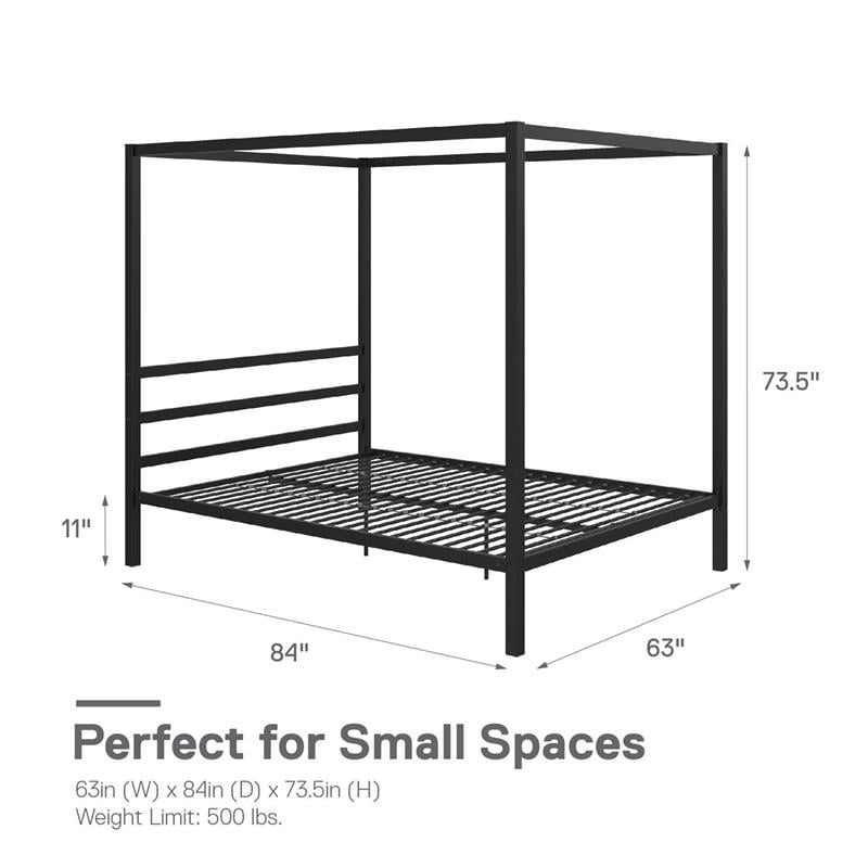 Pemberly Row Modern Metal Canopy Poster Bed in Queen in Black