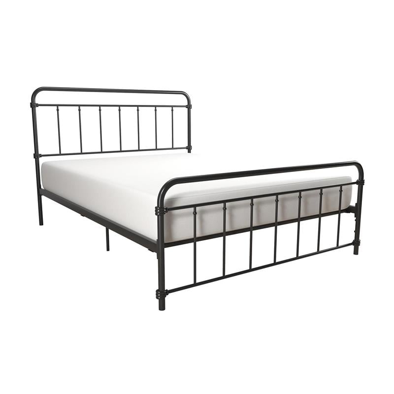 Pemberly Row Metal Platform Bed with Rustic Design and Curved Edge Queen - Black