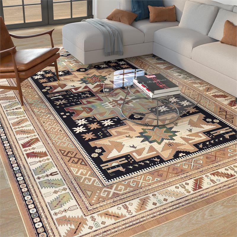 Pemberly Row Contemporary Rust Black Ivory Aqua Viscose Area Rug