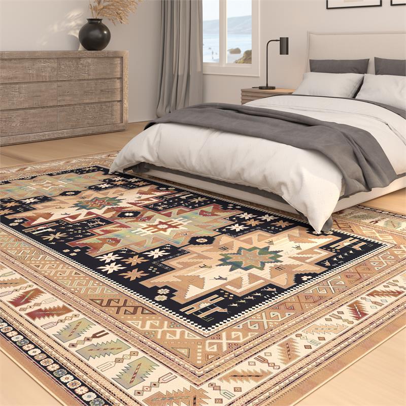 Pemberly Row Contemporary Rust Black Ivory Aqua Viscose Area Rug
