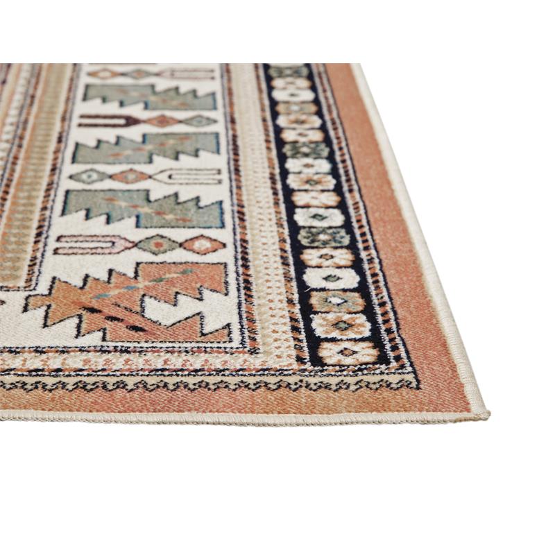 Pemberly Row Contemporary Rust Black Ivory Aqua Viscose Area Rug
