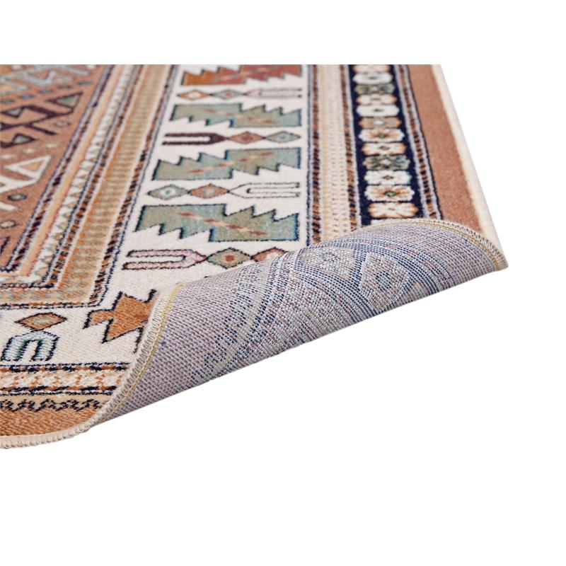 Pemberly Row Contemporary Rust Black Ivory Aqua Viscose Area Rug
