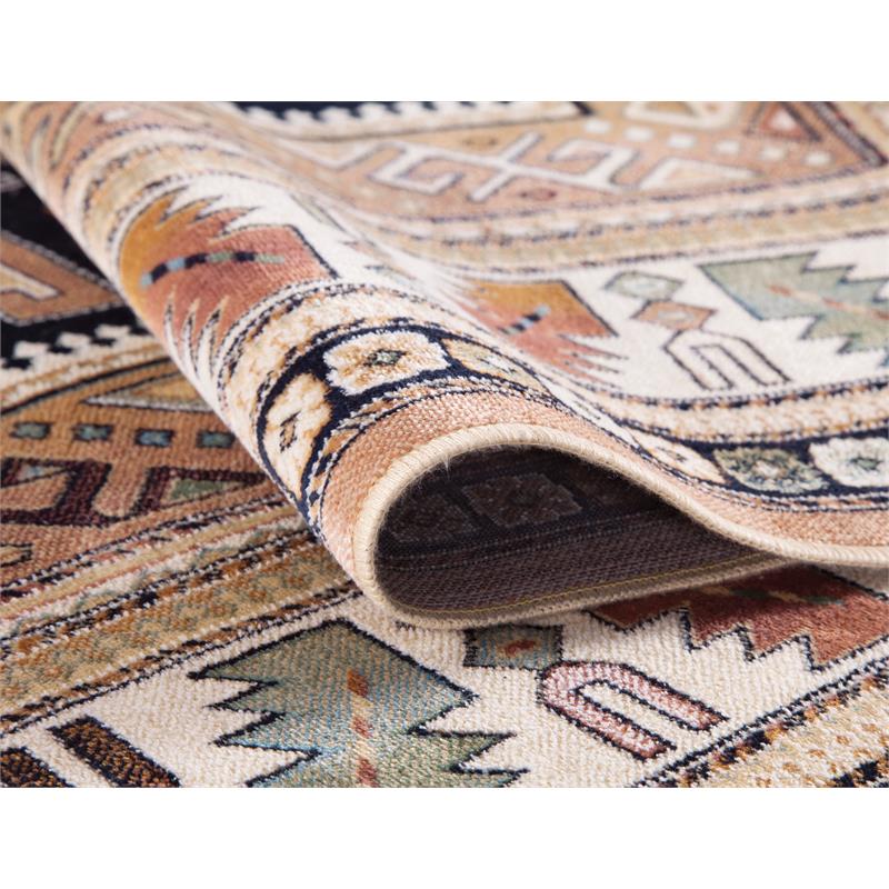 Pemberly Row Contemporary Rust Black Ivory Aqua Viscose Area Rug