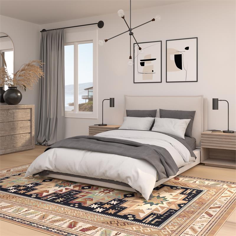 Pemberly Row Contemporary Rust Black Ivory Aqua Viscose Area Rug