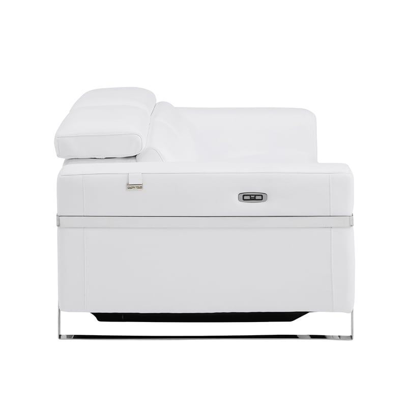 Pemberly Row Italian Leather Sofa with Power Recliner in White