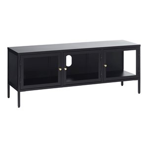 Pemberly Row Metal/Glass TV Lowboard/Stand for TVs up to 50&quot in Black