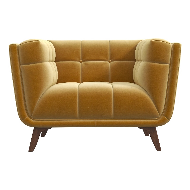 Pemberly Row Tufted Tight Back Velvet Upholstered Lounge Chair in Dark Yellow