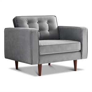 Pemberly Row Mid-Century Tufted Pillow Back Velvet Upholstered Arm Chair in Gray