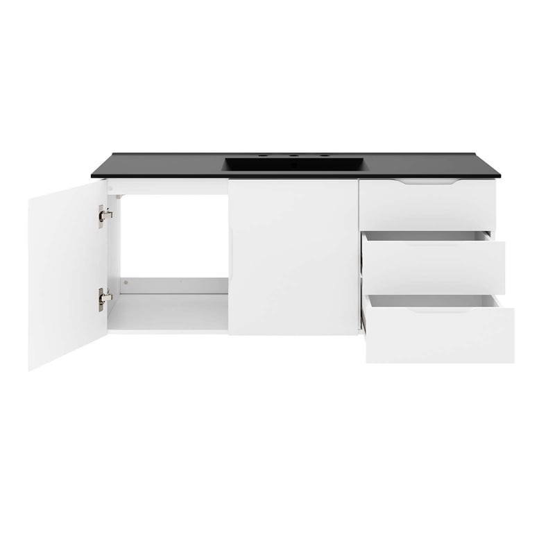 Pemberly Row Modern Wood Single Sink Bathroom Vanity in White/Black