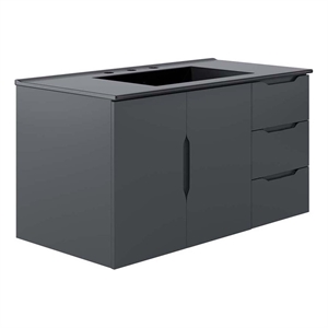 Pemberly Row 36&quot Modern Wood/Ceramic Bathroom Vanity in Gray/Black