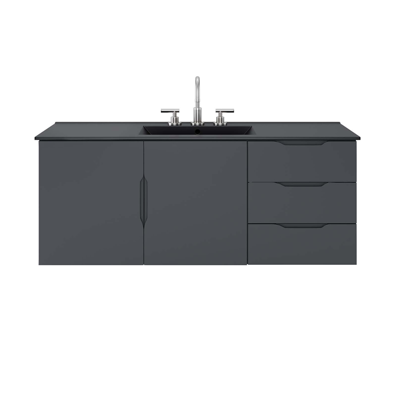 Pemberly Row Modern Wood Single Sink Bathroom Vanity in Gray/Black