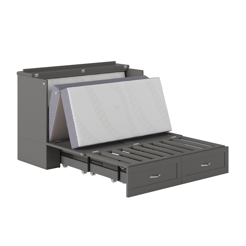 Pemberley Row Solid Wood Gray Full Murphy Bed Rectangular USB Charging Station Mattress Included 38.5