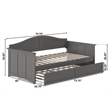 Pemberly Row Mid-Century Solid Wood Daybed with Twin Trundle in Gray