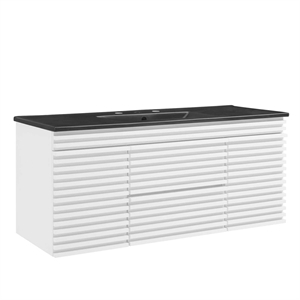 Pemberly Row 48&quot Wood Wall-Mount Bathroom Vanity - White/Black
