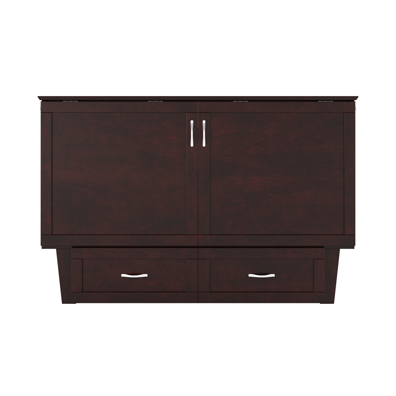 Pemberly Row Queen Solid Wood Murphy Bed Chest with Mattress in Espresso
