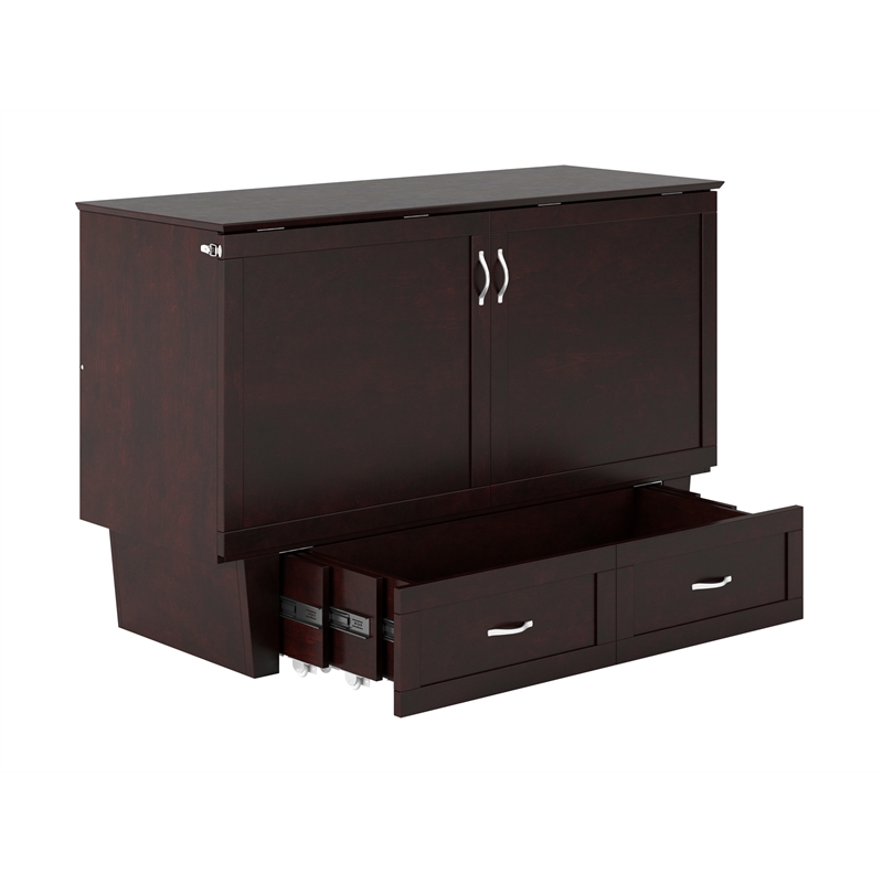 Pemberly Row Queen Solid Wood Murphy Bed Chest with Mattress in Espresso