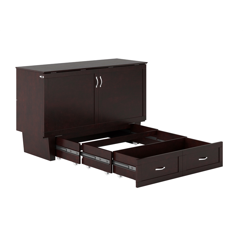 Pemberly Row Queen Solid Wood Murphy Bed Chest with Mattress in Espresso