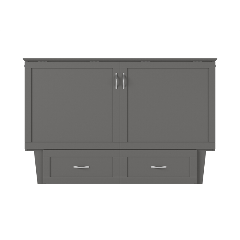 Pemberly Row Queen Solid Wood Murphy Bed Chest with Mattress in Gray