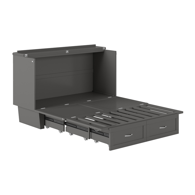 Pemberly Row Queen Solid Wood Murphy Bed Chest with Mattress in Gray