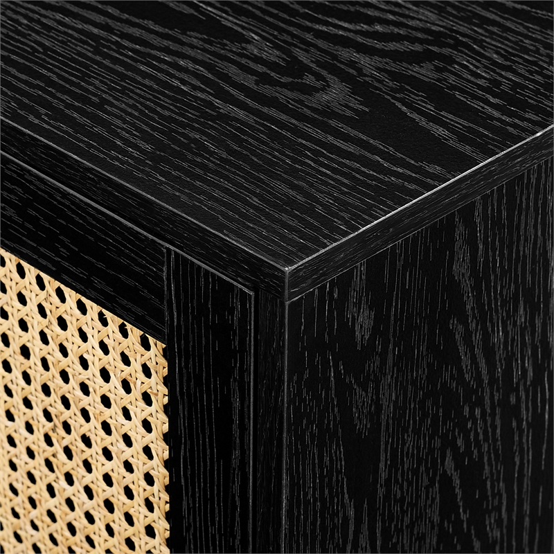 Pemberly Row Wood 2-Door w/ Rattan TV Stand for TVs up to 80 inches - Black
